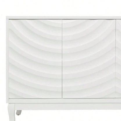 Elegant Sideboard Featuring Sophisticated Wavy Pattern Doors with Arched Groove Design in a Stylish Four - Door Layout, Adjustable, Suitable Study, Entryway and Living RoomWhite