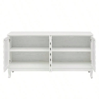 Elegant Sideboard Featuring Sophisticated Wavy Pattern Doors with Arched Groove Design in a Stylish Four - Door Layout, Adjustable, Suitable Study, Entryway and Living RoomWhite