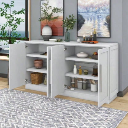 TREXM Sideboard Buffet Cabinet with Storage, Buffet Cabinet with Adjustable Shelves and Silver Handles Sideboard Cabinet Kitchen, Dining Room, Living Room, White