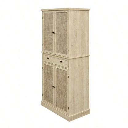 4 Door Cabinet with 1 Drawer, with 4 Adjustable Inner Shelves, Storage Cabinet