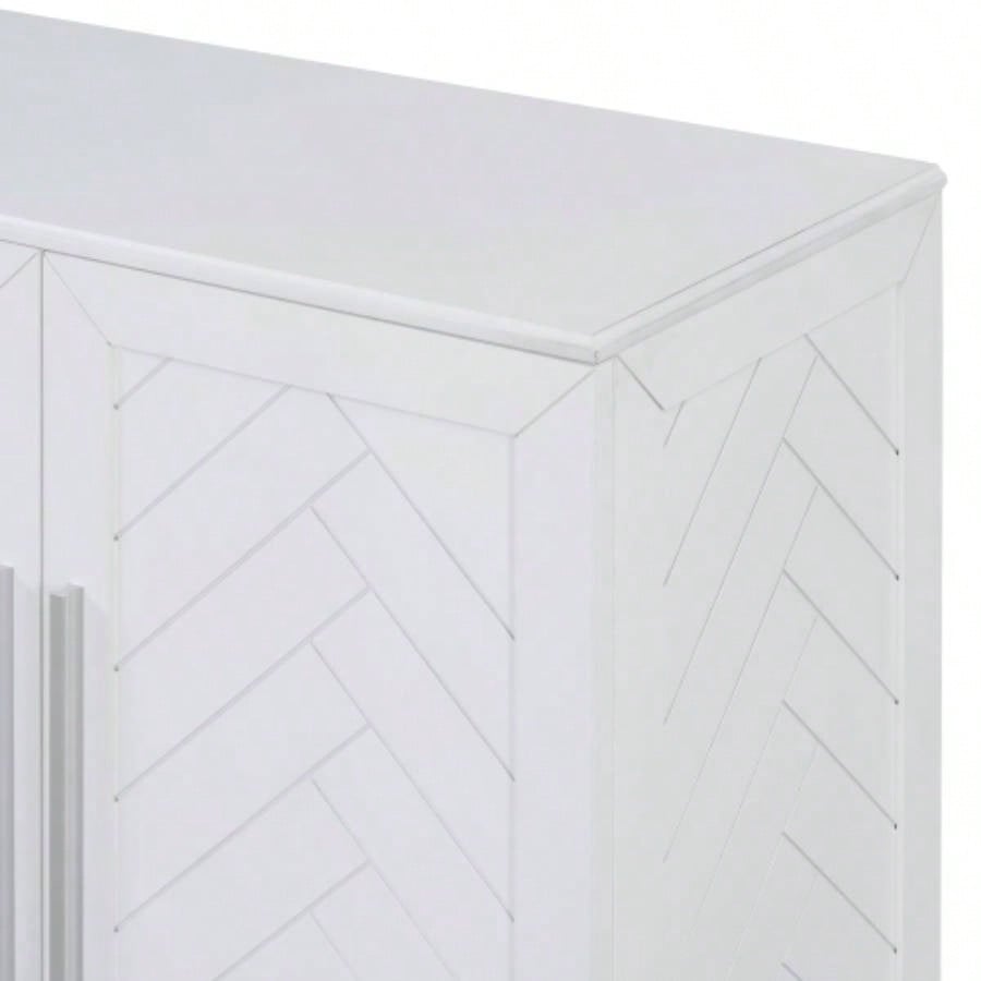 TREXM Sideboard Buffet Cabinet with Storage, Buffet Cabinet with Adjustable Shelves and Silver Handles Sideboard Cabinet Kitchen, Dining Room, Living Room, White