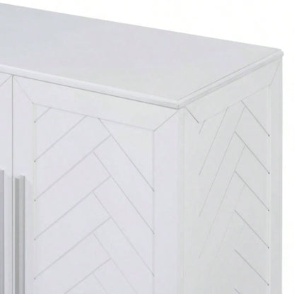 TREXM Sideboard Buffet Cabinet with Storage, Buffet Cabinet with Adjustable Shelves and Silver Handles Sideboard Cabinet Kitchen, Dining Room, Living Room, White