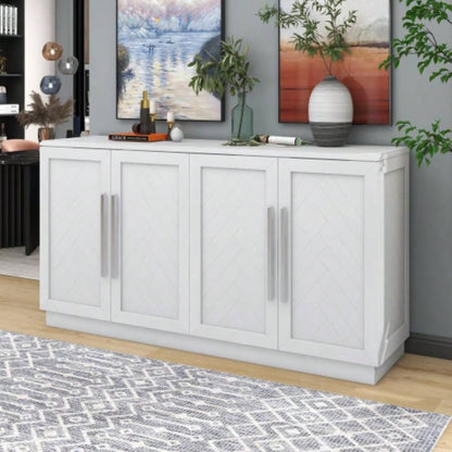 TREXM Sideboard Buffet Cabinet with Storage, Buffet Cabinet with Adjustable Shelves and Silver Handles Sideboard Cabinet Kitchen, Dining Room, Living Room, White