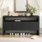UStyle 60 4 - Door Sideboard, Modern Minimalist Solid Wood Veneer Sideboard with Open Shelf, Natural Wood Grain, Large Capacity Storage Console Living Room, Hallway, Dining Black/Natural