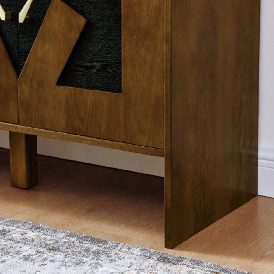 60 Mid Modern Sideboard Buffet Cabinet with Storage, TV Media Console, Storage Cabinet with Geometric Pattern Adjustable Shelves Kitchen Dining Living Room Entryway Hallway, Walnut