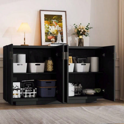 TREXM Buffet Cabinet with Storage, Sideboard Cabinet with Ample Storage Space, 4 Fluted Doors Credenza Storage Cabinet with Adjustable Shelves Dining Room and Living Room BLACK