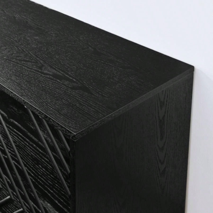 60.5 Buffet Cabinet with Storage, Farmhouse Fluted Sideboard with Geometric Pattern Adjustable Shelves, Mid Modern TV Stand Living Room Kitchen Dining Room Entryway, Black