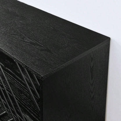 60.5 Buffet Cabinet with Storage, Farmhouse Fluted Sideboard with Geometric Pattern Adjustable Shelves, Mid Modern TV Stand Living Room Kitchen Dining Room Entryway, Black