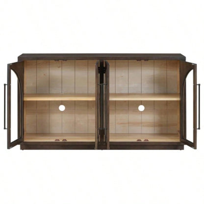 TREXM 4 - Door Large Storage Sideboard Buffet Cabinet with Glass Doors, Arched Cabinet with Adjustable Shelves Kitchen, Dining Room and Living Room Espresso