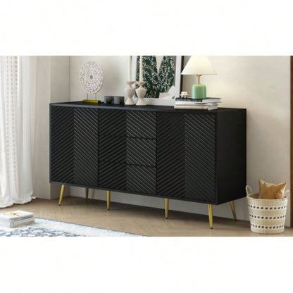 USTYLE Modern Sideboard with Geometric Line Design, Conical Metal, and Central Drawers Stylish Storage, Suitable Study, Entryway and Living Room