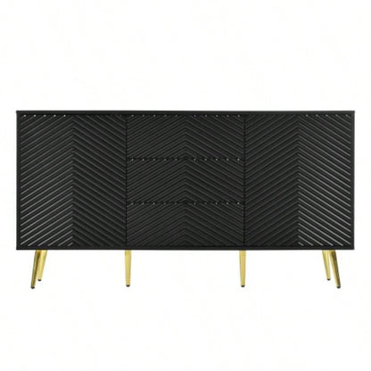 USTYLE Modern Sideboard with Geometric Line Design, Conical Metal, and Central Drawers Stylish Storage, Suitable Study, Entryway and Living Room