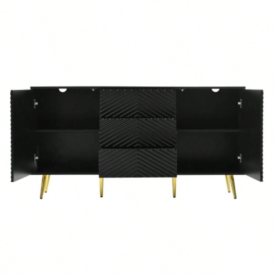 USTYLE Modern Sideboard with Geometric Line Design, Conical Metal, and Central Drawers Stylish Storage, Suitable Study, Entryway and Living Room