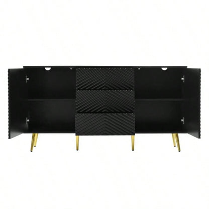 USTYLE Modern Sideboard with Geometric Line Design, Conical Metal, and Central Drawers Stylish Storage, Suitable Study, Entryway and Living Room