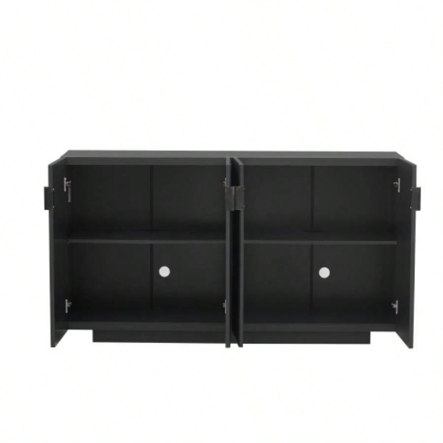 TREXM Buffet Cabinet with Storage, Sideboard Cabinet with Ample Storage Space, 4 Fluted Doors Credenza Storage Cabinet with Adjustable Shelves Dining Room and Living Room BLACK