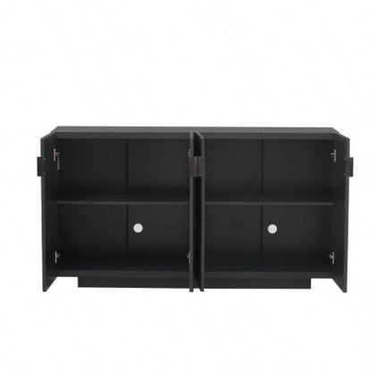 TREXM Buffet Cabinet with Storage, Sideboard Cabinet with Ample Storage Space, 4 Fluted Doors Credenza Storage Cabinet with Adjustable Shelves Dining Room and Living Room BLACK