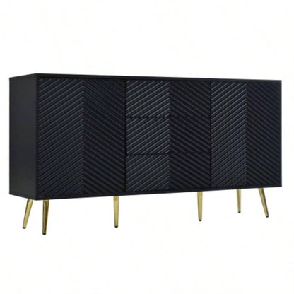 USTYLE Modern Sideboard with Geometric Line Design, Conical Metal, and Central Drawers Stylish Storage, Suitable Study, Entryway and Living Room