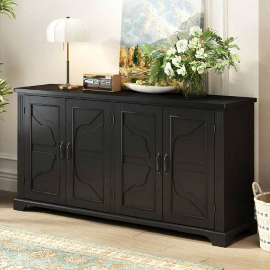 USTYLE American Country Style Wooden Sideboard with Pine Doors and, 4 Metal Handles, Hallway Entryway Living Room Dining Room