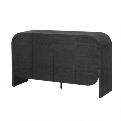 TREXM Buffet Cabinet with Storage, Wood Sideboard Cabinet with Curvy, 4 Doors Retro Credenza Storage Cabinet with Adjustable Shelves Living Room, Kitchen Black