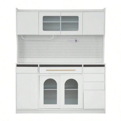 Assembly Video Offered TOPMAX Freestanding 63 Buffet with Hutch, Large Coffee Bar Storage Cabinet with 6 Drawers, 5 Cabinets with Adjustable Shelves, Pegboard, Towel Rack, Power Outlet, White