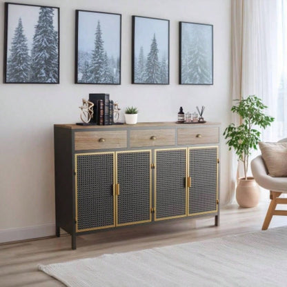 48 Wide 4 Doors Modern Sideboard with 3 Top Drawers, Freestanding Sideboard Storage Cabinet Entryway Floor Cabinet Living Room Office Bedroom