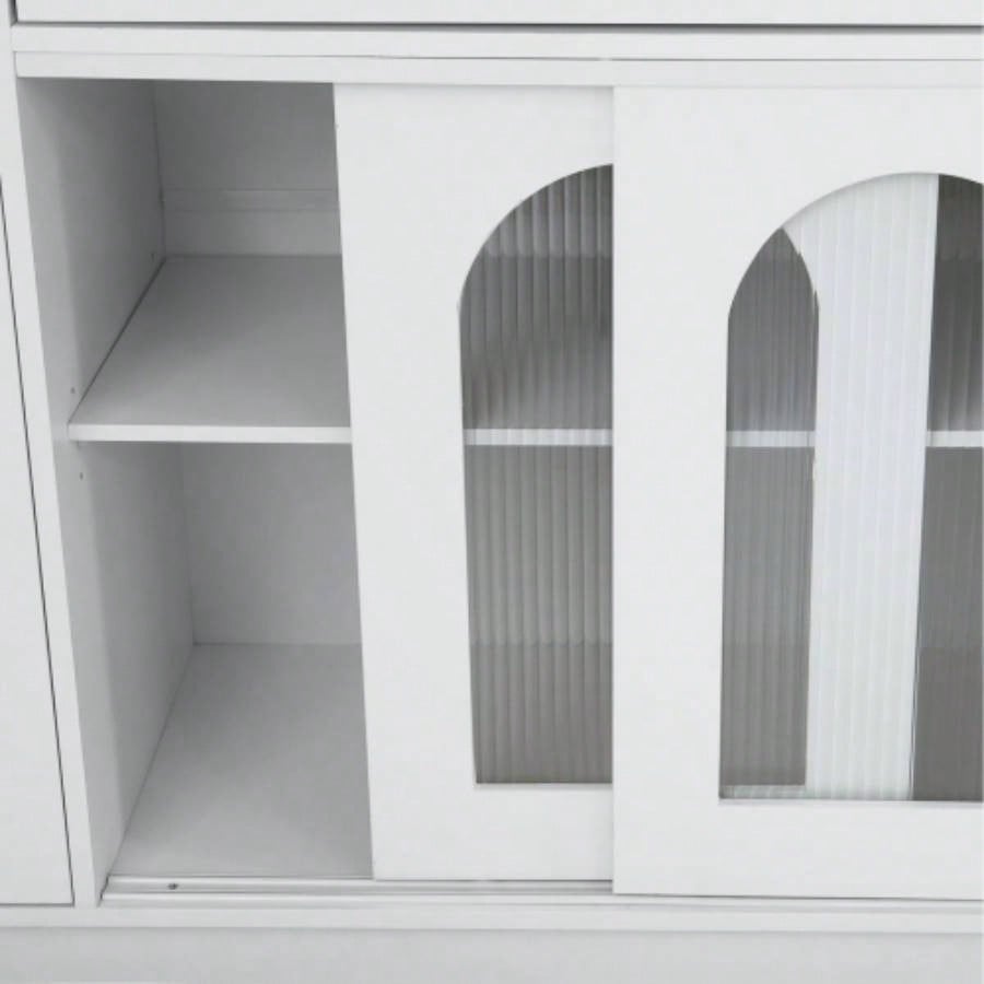 Assembly Video Offered TOPMAX Freestanding 63 Buffet with Hutch, Large Coffee Bar Storage Cabinet with 6 Drawers, 5 Cabinets with Adjustable Shelves, Pegboard, Towel Rack, Power Outlet, White