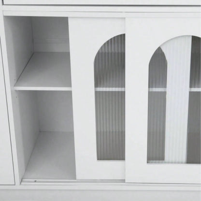 Assembly Video Offered TOPMAX Freestanding 63 Buffet with Hutch, Large Coffee Bar Storage Cabinet with 6 Drawers, 5 Cabinets with Adjustable Shelves, Pegboard, Towel Rack, Power Outlet, White