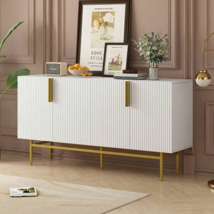 TREXM Modern Elegant 4 - door Sideboard Gold Metal Handle Buffet Cabinet Dining Room, Living Room, Bedroom, Hallway White