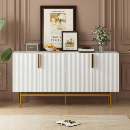 TREXM Modern Elegant 4 - door Sideboard Gold Metal Handle Buffet Cabinet Dining Room, Living Room, Bedroom, Hallway White