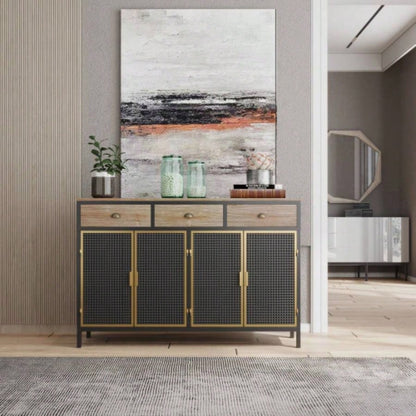 48 Wide 4 Doors Modern Sideboard with 3 Top Drawers, Freestanding Sideboard Storage Cabinet Entryway Floor Cabinet Living Room Office Bedroom