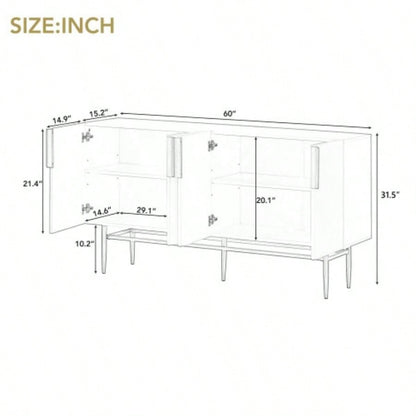 TREXM Modern Elegant 4 - door Sideboard Gold Metal Handle Buffet Cabinet Dining Room, Living Room, Bedroom, Hallway White