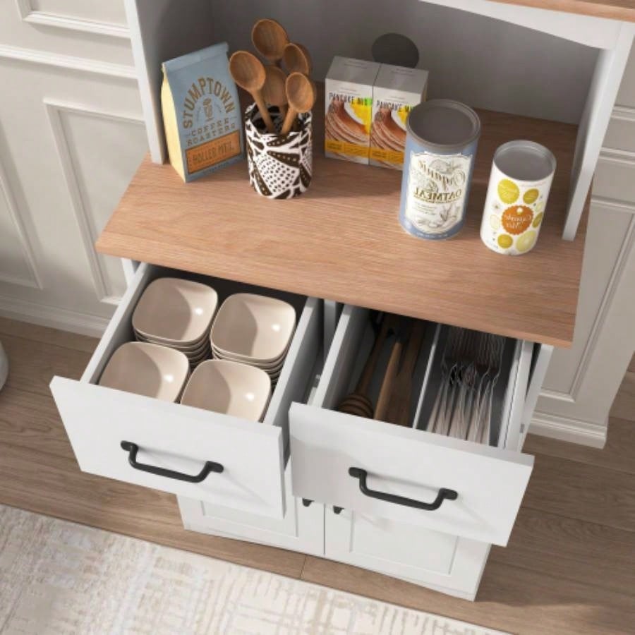 Wooden Kitchen Cabinet White Pantry Storage Microwave Cabinet with Storage Drawer