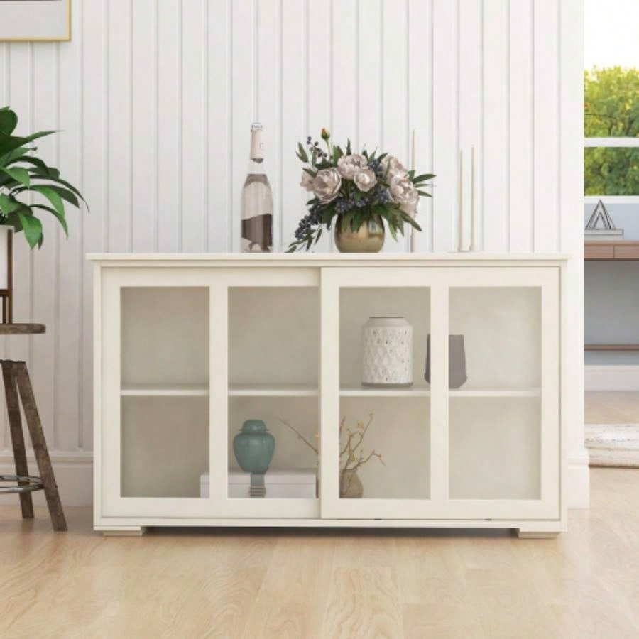 Kitchen Storage Stand Cupboard With Glass Door - White