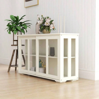 Kitchen Storage Stand Cupboard With Glass Door - White