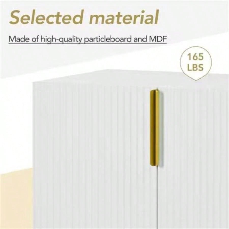 TREXM Modern Elegant 4 - door Sideboard Gold Metal Handle Buffet Cabinet Dining Room, Living Room, Bedroom, Hallway White