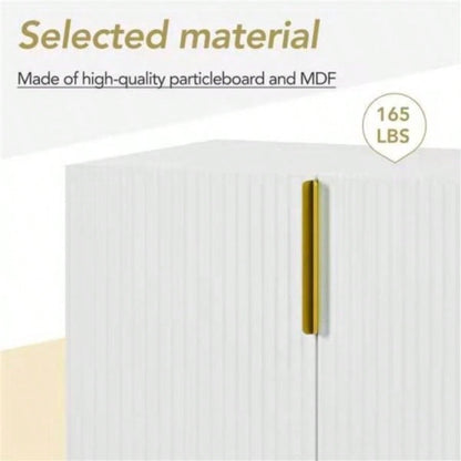 TREXM Modern Elegant 4 - door Sideboard Gold Metal Handle Buffet Cabinet Dining Room, Living Room, Bedroom, Hallway White