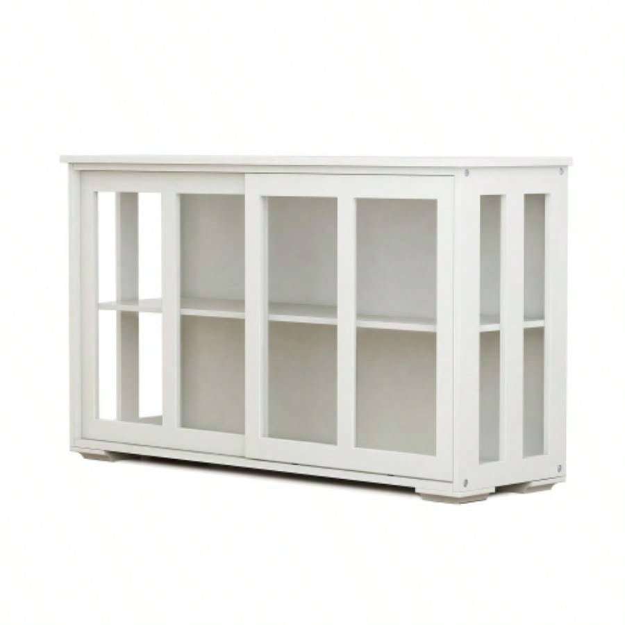 Kitchen Storage Stand Cupboard With Glass Door - White