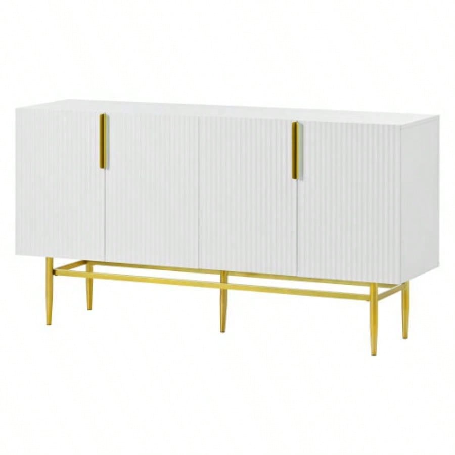TREXM Modern Elegant 4 - door Sideboard Gold Metal Handle Buffet Cabinet Dining Room, Living Room, Bedroom, Hallway White