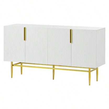 TREXM Modern Elegant 4 - door Sideboard Gold Metal Handle Buffet Cabinet Dining Room, Living Room, Bedroom, Hallway White