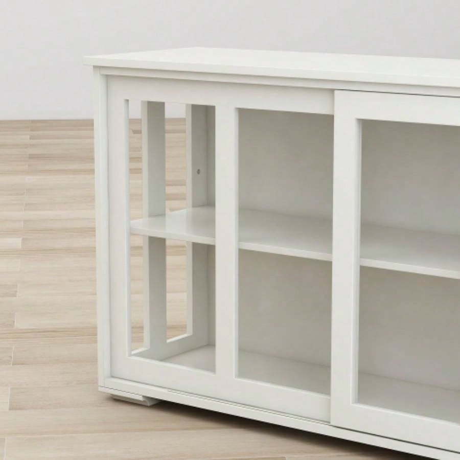 Kitchen Storage Stand Cupboard With Glass Door - White