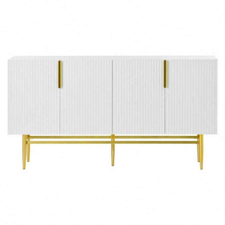 TREXM Modern Elegant 4 - door Sideboard Gold Metal Handle Buffet Cabinet Dining Room, Living Room, Bedroom, Hallway White