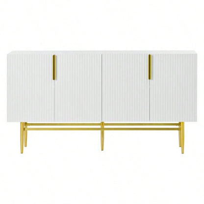 TREXM Modern Elegant 4 - door Sideboard Gold Metal Handle Buffet Cabinet Dining Room, Living Room, Bedroom, Hallway White