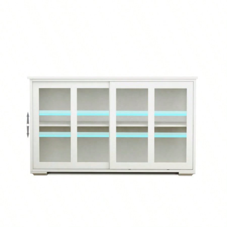 Kitchen Storage Stand Cupboard With Glass Door - White