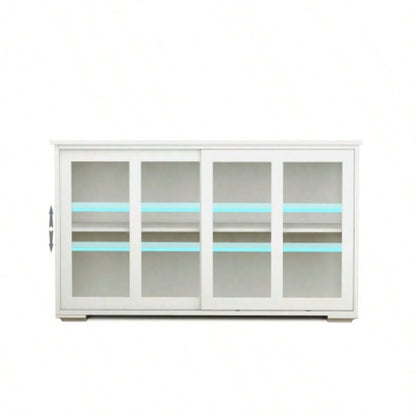 Kitchen Storage Stand Cupboard With Glass Door - White