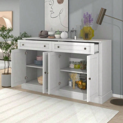 TREXM Kitchen Sideboard Storage Buffet Cabinet with 2 Drawers 4 Doors Adjustable Shelves Dining Room, Living Room Antique White
