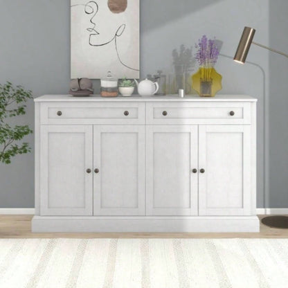 TREXM Kitchen Sideboard Storage Buffet Cabinet with 2 Drawers 4 Doors Adjustable Shelves Dining Room, Living Room Antique White