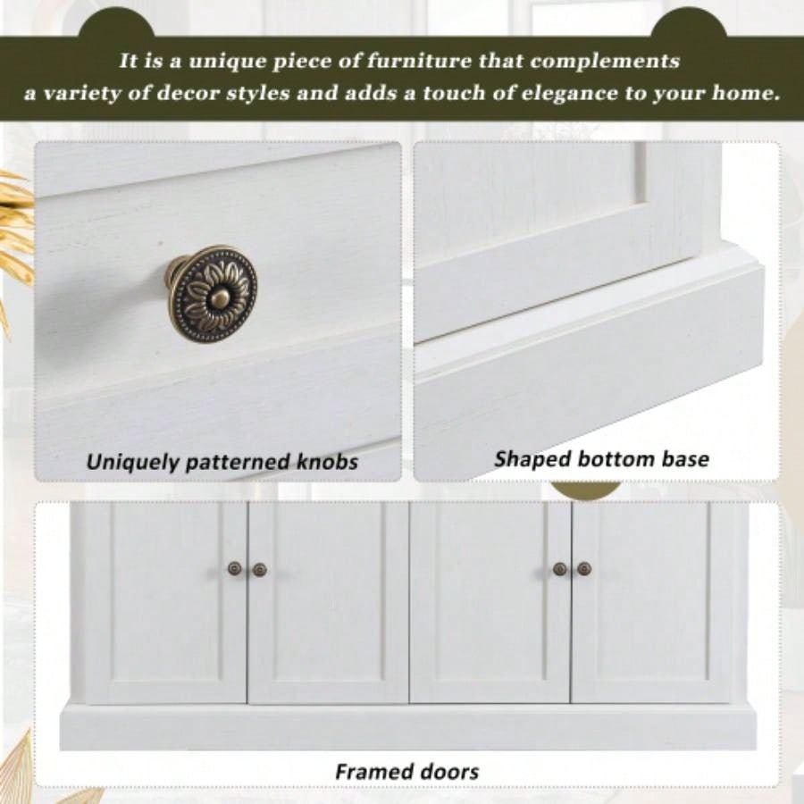 TREXM Kitchen Sideboard Storage Buffet Cabinet with 2 Drawers 4 Doors Adjustable Shelves Dining Room, Living Room Antique White