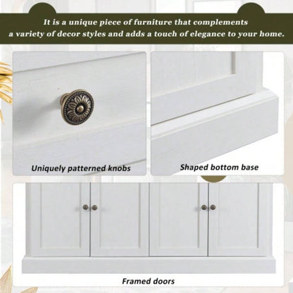 TREXM Kitchen Sideboard Storage Buffet Cabinet with 2 Drawers 4 Doors Adjustable Shelves Dining Room, Living Room Antique White