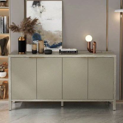 Sideboard Buffet Cabinet, 59 Storage Cabinet with Storage, Modern Wood Buffet Cabinet, Storage Cabinet with 4 Doors Adjustable Shelves Living Room, Dining Room, Kitchen and Entryway
