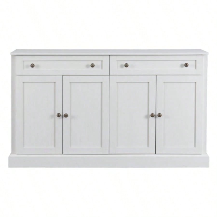 TREXM Kitchen Sideboard Storage Buffet Cabinet with 2 Drawers 4 Doors Adjustable Shelves Dining Room, Living Room Antique White