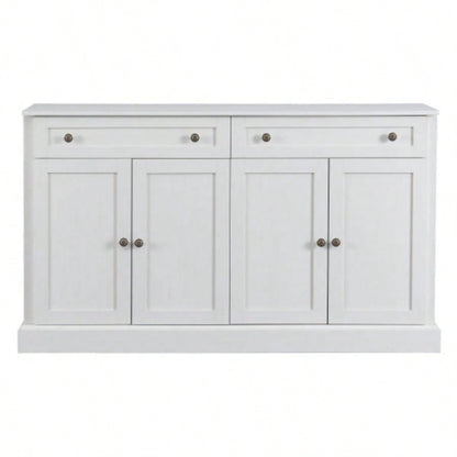 TREXM Kitchen Sideboard Storage Buffet Cabinet with 2 Drawers 4 Doors Adjustable Shelves Dining Room, Living Room Antique White